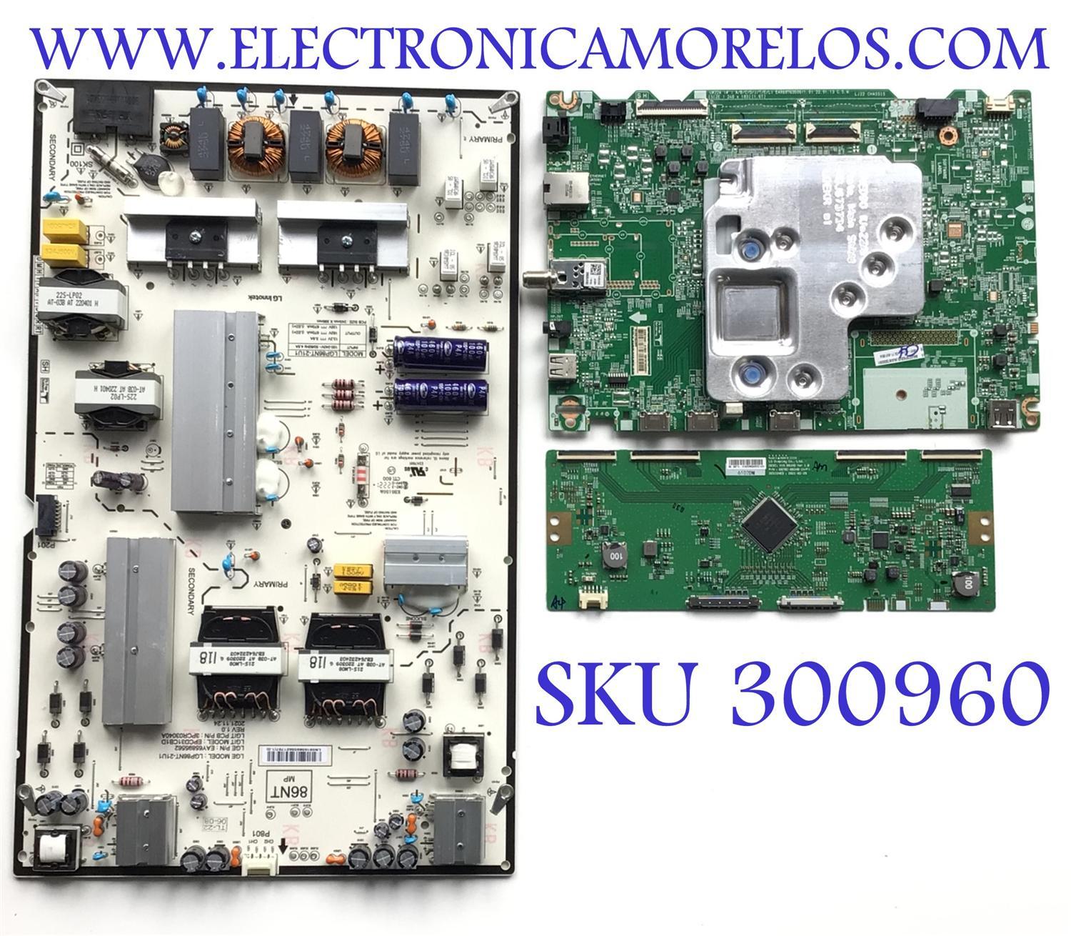KIT DE TARJETAS PARA TV LG / MAIN EBT67333201 / EAX69763506 / FUENTE EAY65895562 / LGP86NT-21U1 / EPCD31CB1D / 3PCR03040A / 65895562 / T-CON 6871L-6102D / 6870C-0834B / 6102D / PANEL NC860TQF-AAKH5 / MODELO 86UQ7070ZUD.BUSYLKR